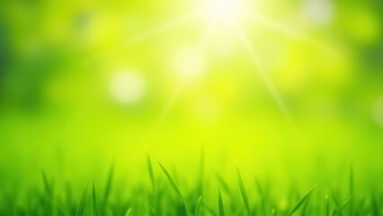 sunny green foliage bokeh background with fresh green grass soft blurred summer nature scene natural outdoor backdrop concept of advertising design eco business