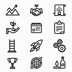 Set of Modern Linear Corporate Milestone and Business Achievement Icons Isolated on White