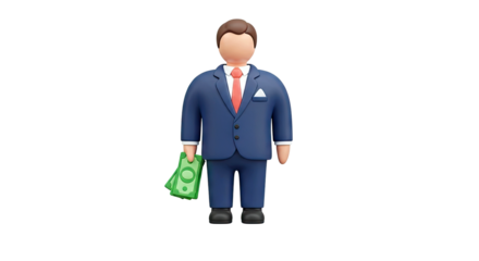 3D Cartoon Businessman Holding Money