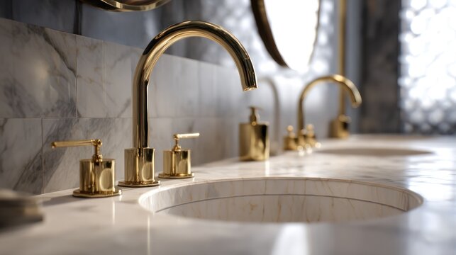 Gold faucets marble sinks