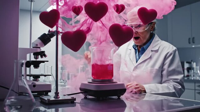 Senior female scientist conducting laboratory experiment with chemical explosion 4K Video