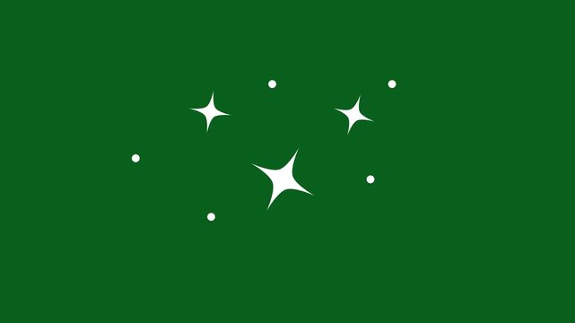 Glittering twinkle stars animation using white cartoon flat vector doodles, blinking sparkle shine and glowing star motion, green screen background ideal for kids content and festive 4K videos