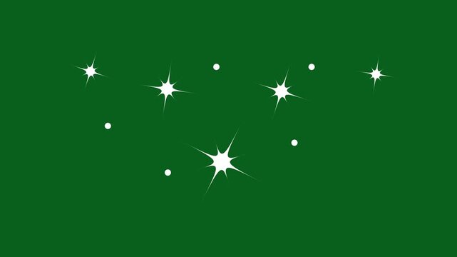 Twinkling sparkle stars animation featuring white cartoon flat vector doodles, shimmering glitter shine, blinking light effect, glowing star motion on green screen background for festive 4K visuals