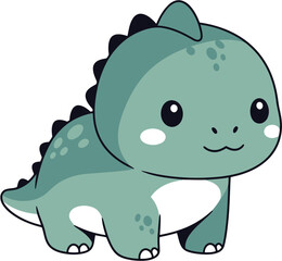 Obraz premium Cute cartoon illustration of a small, friendly green dinosaur with big eyes and a sweet smile, perfect for children's designs