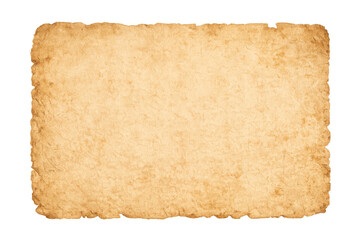 Aged parchment paper blank texture presenting a vintage brown background with ragged edges, transparent background