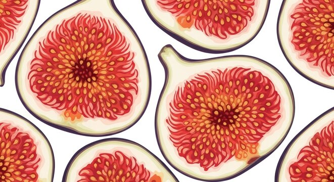 Close up of fresh figs sliced and arranged on white background