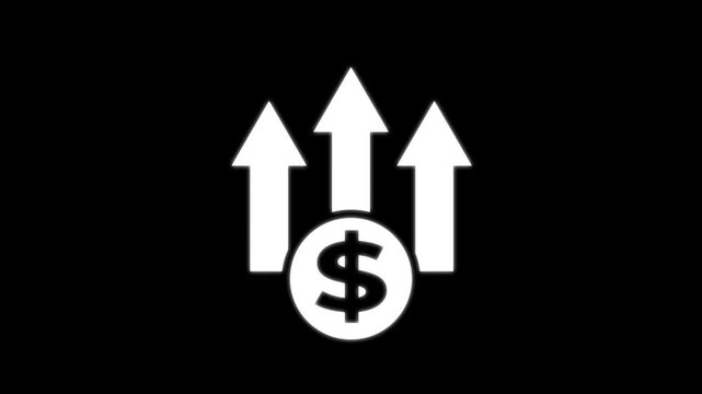 High pricing icon. Up arrow with dollar sign. high price business money cost pay payment logotype animation on black background.4k video animation.