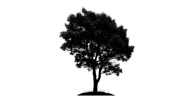 A serene silhouette of a tree standing alone on a small hill against a clean backdrop viewed from the side