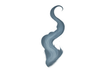 Fototapeta premium Stylized blue-gray wispy smoke plume curling upward like a flowing brush stroke on a transparent background