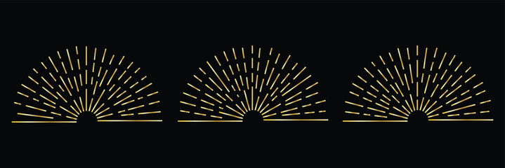 sunburst, sunset beams collection. Boho style, modern minimalist bohemian design. Hand drawn bursting sun, light rays. Logotype or lettering retro design element. Vector