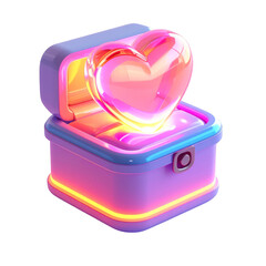 Heart Shaped Jewel Glowing in Open Lilac Box With Neon Accents