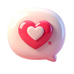 Love Heart Chat Bubble Glossy Render on Transparent Background