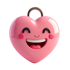 Joyful Pink Heart Charm with Smiling Face on Transparent Background