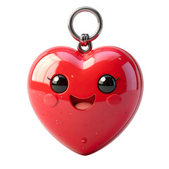 Red Heart Character with Happy Expression in Transparent Background