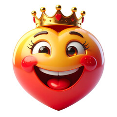 Smiling Heart Emoji with Crown on Transparent Background
