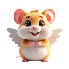 Cute Angelic Mouse with Wings Smiling on Transparent Background