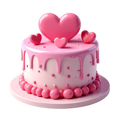 Pink Cake with Heart Toppers on a Transparent Background