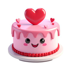 Pink Cake with Heart Topper on Transparent Background Festive Sweet