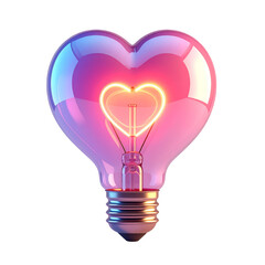 Glowing Heart Bulb on Transparent Background Pink Blue Gradient