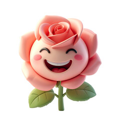 Pink Rose Emoji with Laughing Face Transparent Background Render