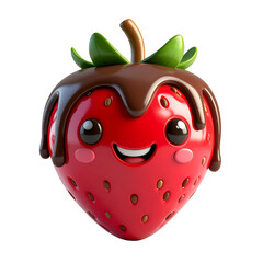 Happy Cartoon Strawberry Topped with Dripping Chocolate on