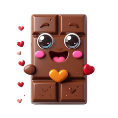 Cartoon Chocolate Bar Character Smiling with Pink Cheeks Holding