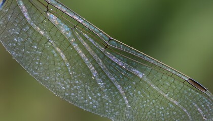 Stunning macro photograph of a dragonfly's iridescent wing, showing its delicate, transparent, and intricate vein structure in extreme detail, sharp focus, scientific quality
