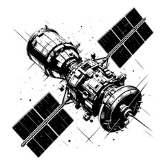 Orbital Sentinel: A detailed illustration showcases a satellite, its solar panels poised to capture solar energy, embarking on its journey through the boundless expanse of space.