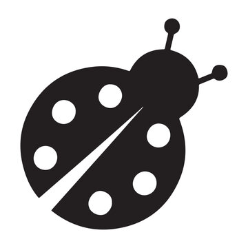 This image displays a clean, minimalist black silhouette of a ladybug against a white background. The stylized insect features a rounded body with several white circular spots on its back, separated 