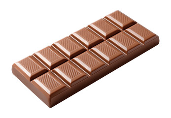 Obraz premium Milk chocolate bar with segments in angled perspective, isolated on transparent background