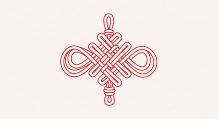 Obraz premium Intricate red celtic knot design on cream background symbolizing unity and heritage
