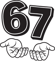 Number 67 with Open Hands Graphic Illustration