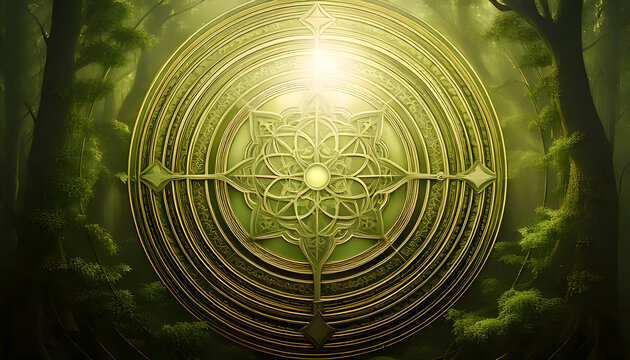 A green glowing Metatron's Cube figure