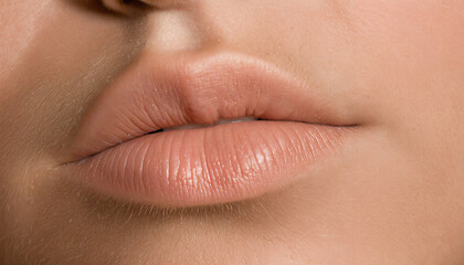 Nahaufnahme von vollen Lippen mit pfirsichfarbenem Gloss