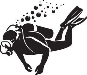 Scuba Diver Silhouette with Rising Bubbles