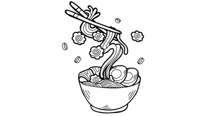 Ramen noodle bowl with chopsticks line art