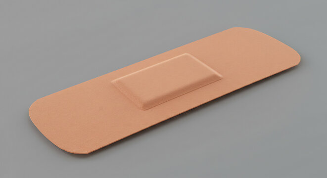 Pansement adh�sif beige avec lumi�re douce sur fond gris uniforme soin de plaie essentielle. AI Generated