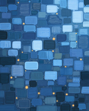 Digital Conversations: A visual representation of digital chatter, composed of various speech bubbles floating in a digital space, each representing a distinct message and point of view.