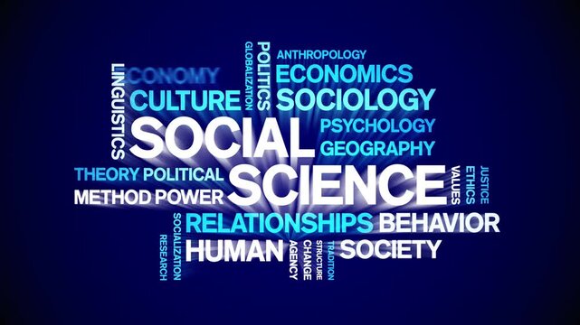 Social Science animated word cloud-text design animation tag kinetic typography seamless loop.