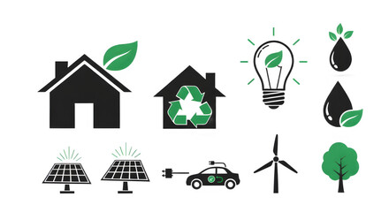 Eco Home Sustainability Icons &ndash; Solar Panels, Recycling, Green Energy icon collection