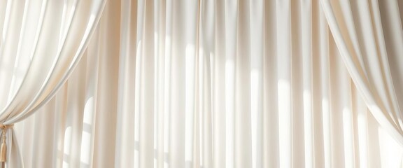 Obraz premium Crisp white curtain backdrop, soft folds and gentle shadows, drapes, clean background