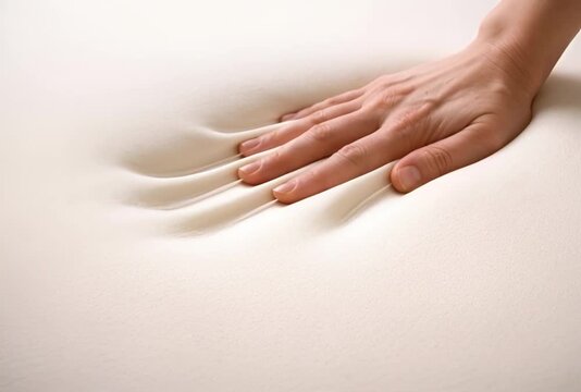 Close Up of Hand Pressing into Memory Foam Mattress with Slow Rebound Effect