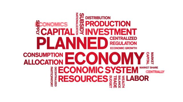 Planned Economy animated word cloud-text design animation tag kinetic typography seamless loop.