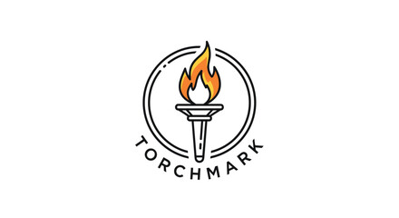 Torchmark Logo with Flame and Circle.