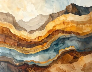 Abstract Watercolor Mountain Landscape with Earth Tones