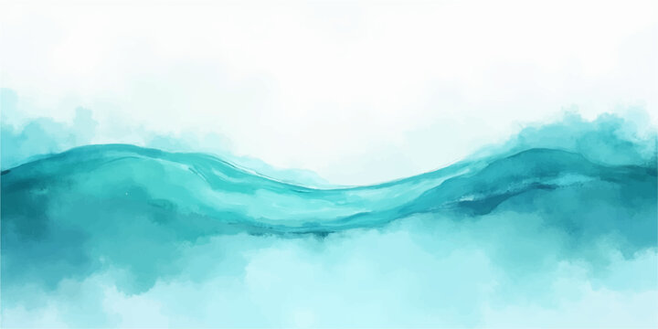 Abstract blue watercolor background with ocean waves