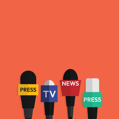 Colorful microphone background template. News, reporter and press banner. Television and media