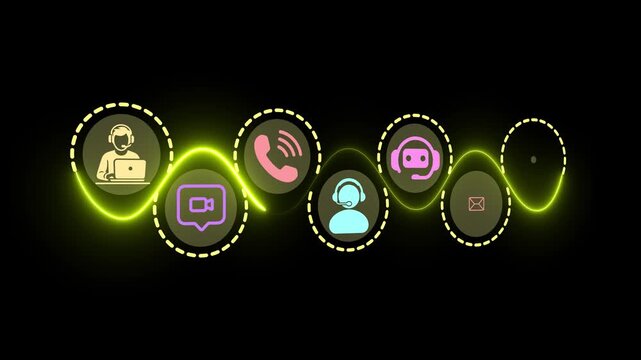 Customer contact channels, customer service concept. Using effective customer contact channels for customer support. Motion graphics of customer service and satisfaction idea. 4k video animation. 