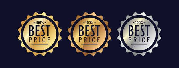 Best price vector badges. Luxury labels in black, gold, bronze, and silver. For icons, logos, signs, seals, symbols, stamps, and stickers. Vector illustration.