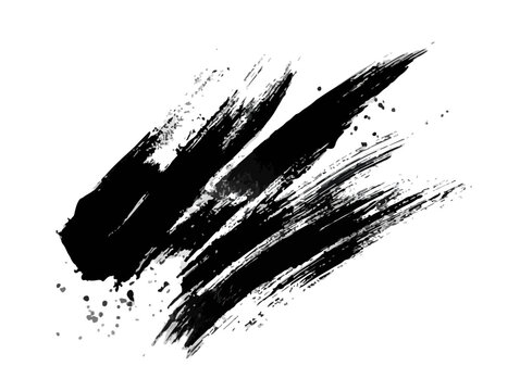 Tra&ccedil;o de pincelada expressiva em tinta preta sobre fundo transparente, ideal para design e arte abstrata.